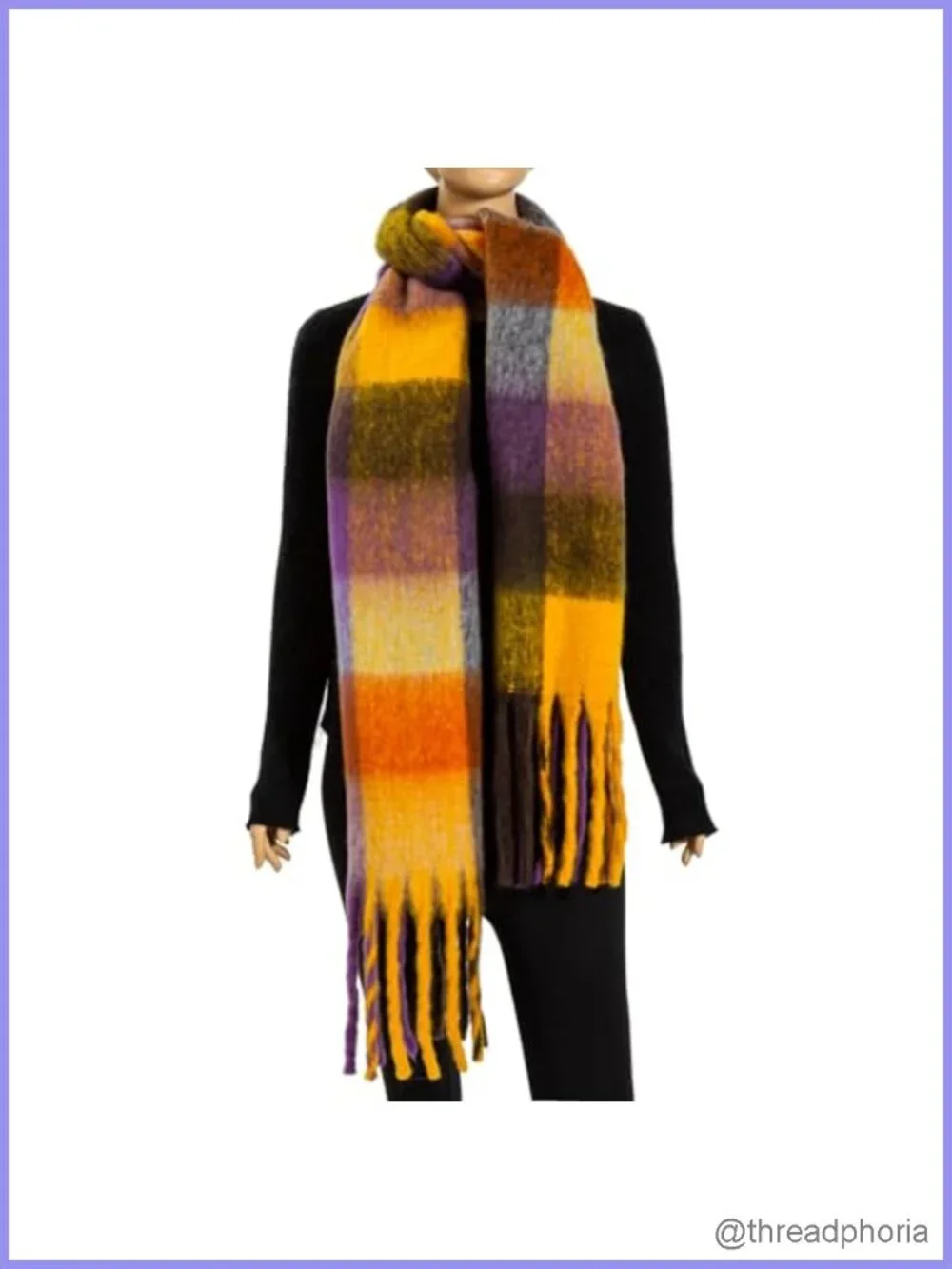 Oversized Chunky Blanket Scarf, Long Wrap with Fringes, 100% Polyester